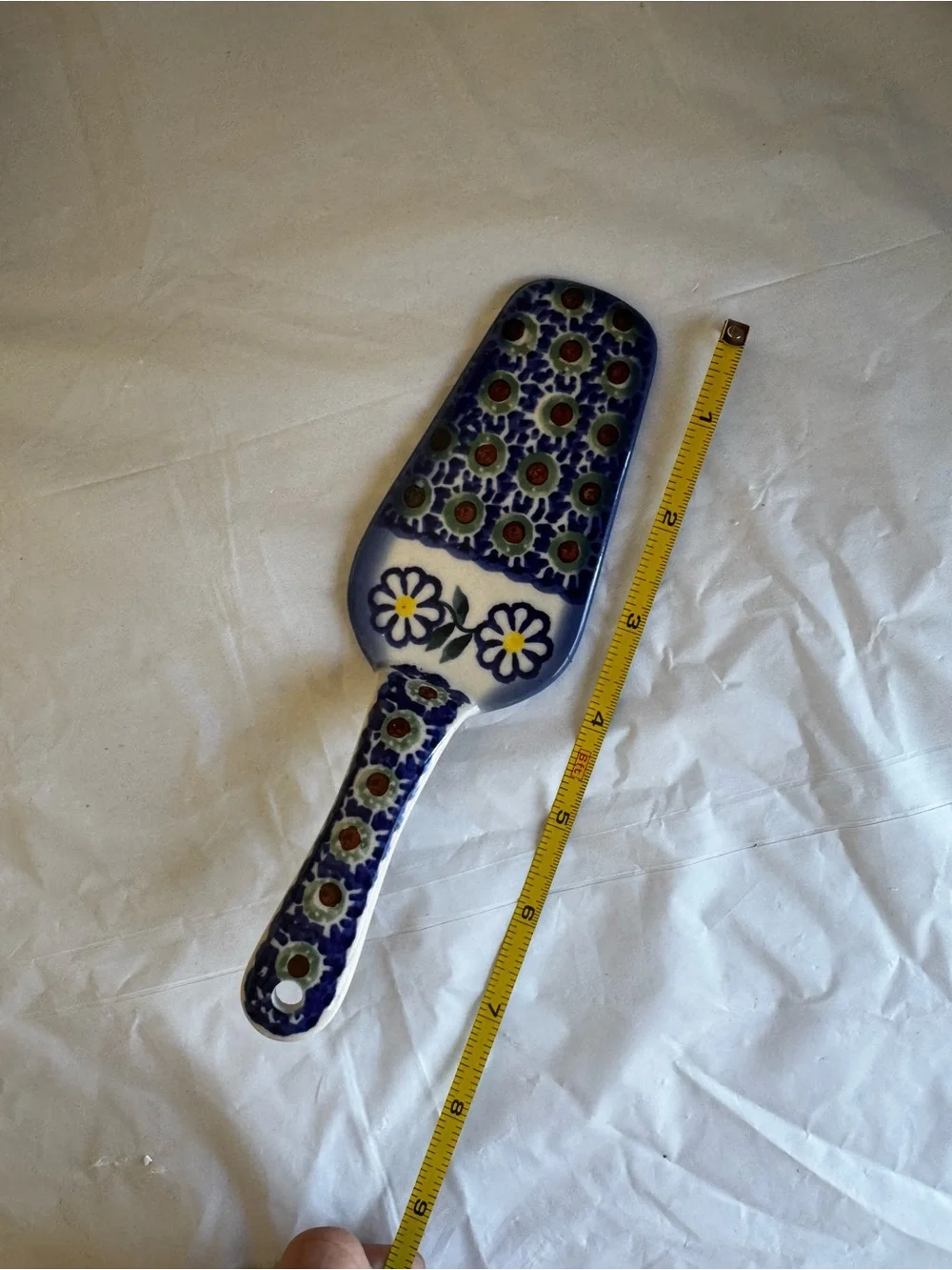 Polish Pottery Floral Ceramic Cake Server in Blue and White